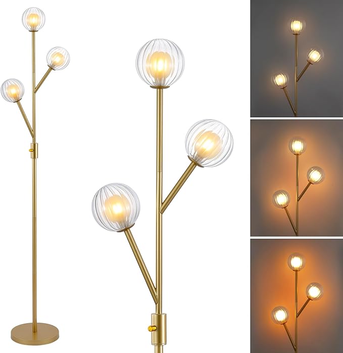 9MMML Modern Globe Floor Lamp, 3-Light Mid Century Standing Lamp