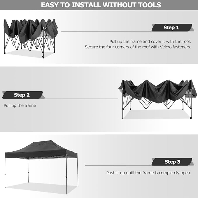 COBIZI 10x15 Pop Up Canopy Without Sidewall,Heavy Duty Canopy UPF 50+ All Season Wind Waterproof Commercial Outdoor Wedding Party Tents for Parties Gazebo with Carry Bag(10 x 15 ft Black)