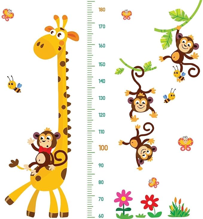 DEKOSH Giraffe & Monkeys Kids Height Wall Chart | Peel & Stick Nursery Wall Decals for Baby Bedroom, Toddler Playroom