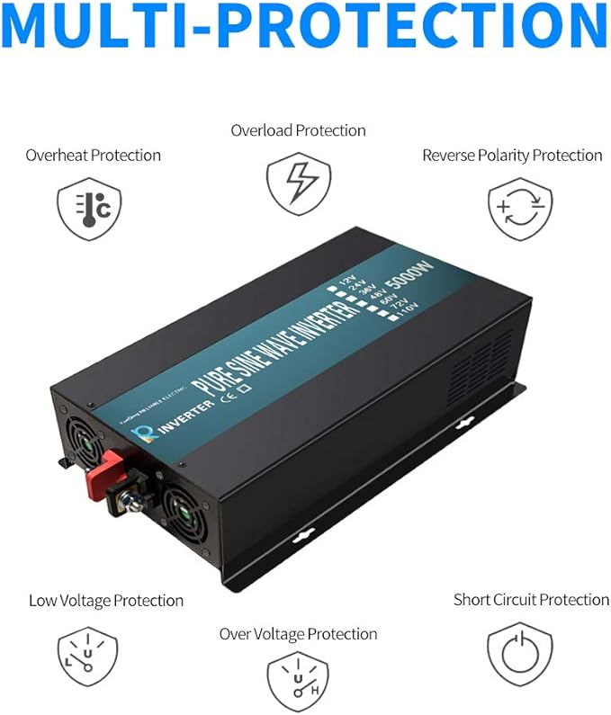 WZRELB Pure Sine Wave 5000W (10000W Surge) 24V Power Inverter DC to AC Power - Solar, RV, RBP-S500024