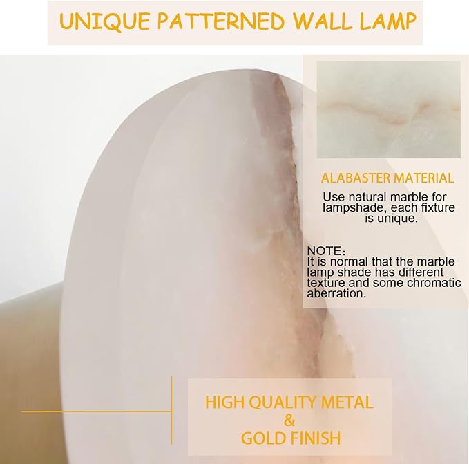 Gold Modern Wall Sconces for Bathroom, 1-Light Alabaster Sconce Wall Light