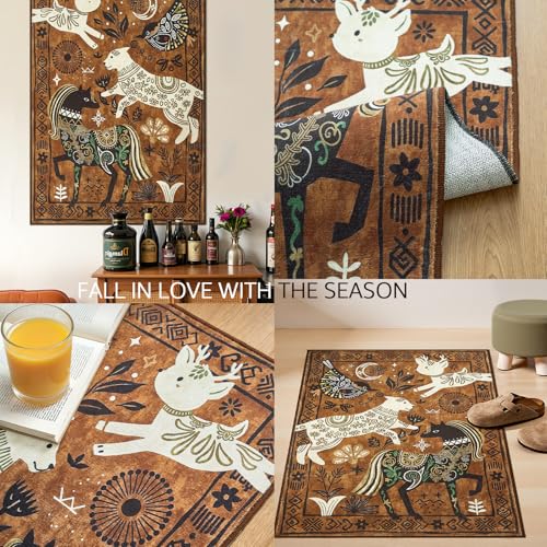 2x3 Cute Area Rug Kids Washable Fun Rug Earthy Brown Starlit Boho (6 Sq Ft)
