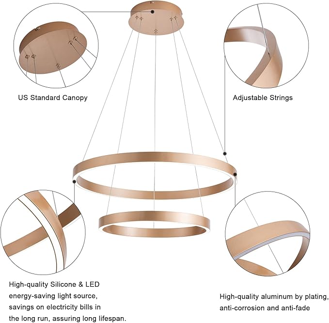 MADEM Modern LED Chandelier 2-Ring Circular Dimmable Pendant Light Contempoary