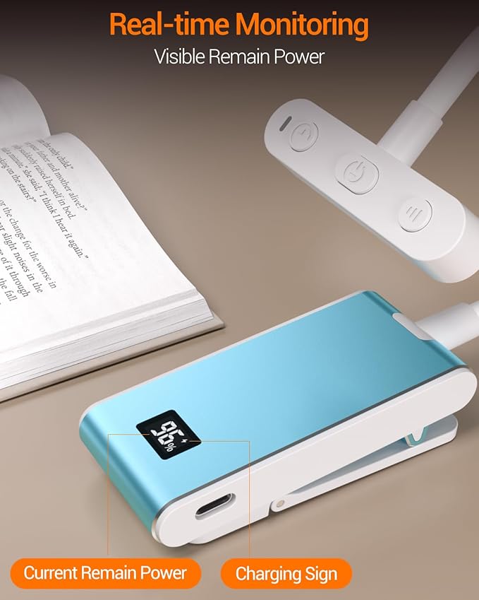Rechargeable Book Light for Reading at Night in Bed, Clip On Reading Light