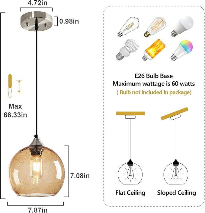 Light Brown Glass Pendant Lights Kitchen Island Lighting Globe Pendant Light