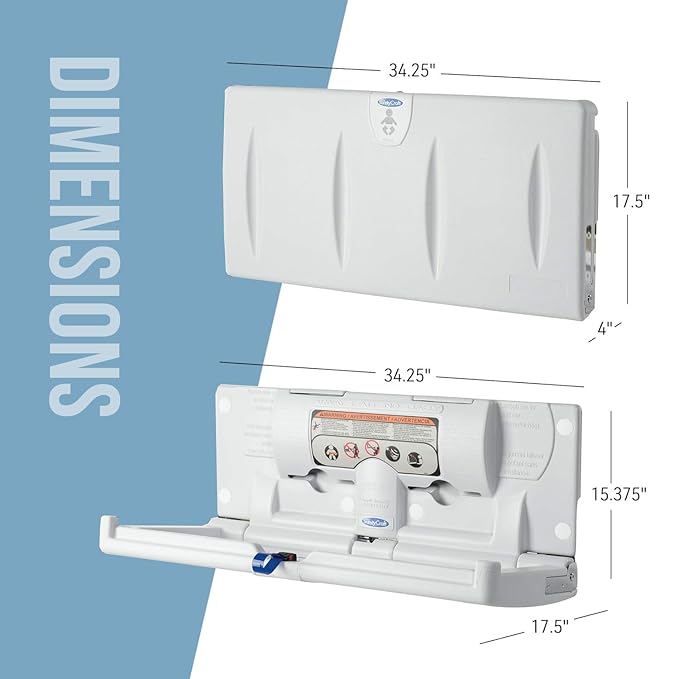 Foundations Classic Horizontal Wall-Mounted Baby Changing Station for Commercial Restrooms, Includes One Handed Adjustable Safety Strap & Liner Dispenser, Cream (5210089)