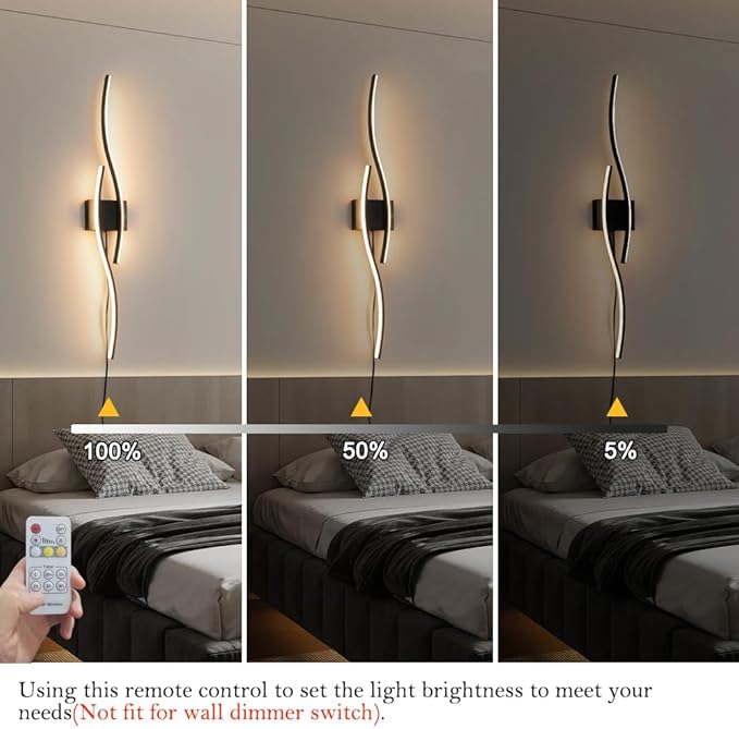 Modern Plug in Wall Sconces Set of Two, RC Dimmable LED Plug in Wall Light