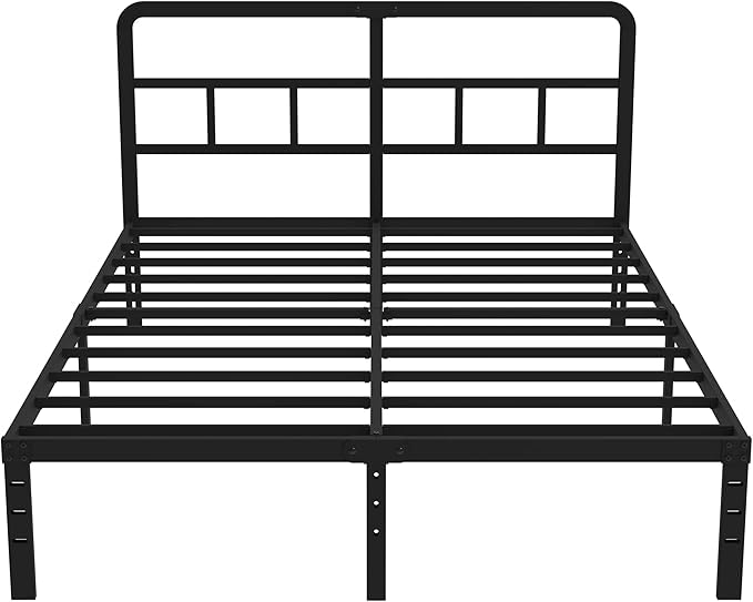 14 Inch Full Size Bed Frame with Headboard No Box Spring Needed, Heavy Duty Metal Platform with Steel Slat, Mattress Foundation, Easy Assembly, Noise Free, Black