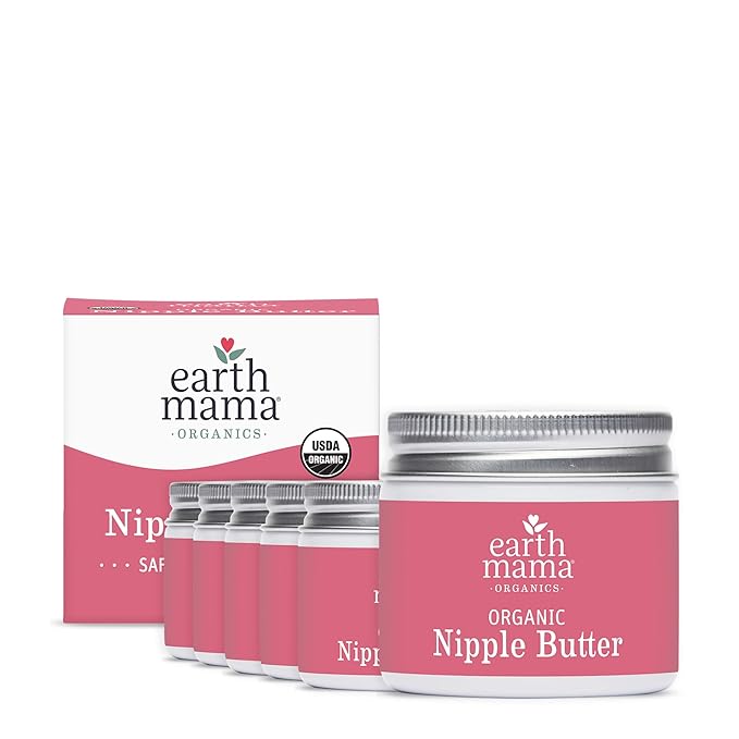 Earth Mama Organic Nipple Butter™ | Nipple Cream Safe for Breastfeeding | Postpartum Essentials for Nursing | Non Lanolin Nipple Cream, 2 fl oz (6-Pk)