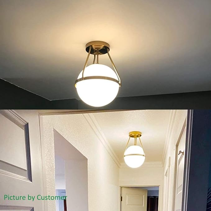 HOLKIRT Mid Century Modern Globe Semi Flush Mount Ceiling Light Fixture