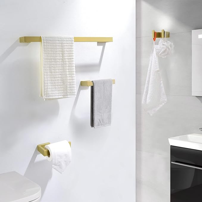 TNOMS Light Gold Towel Bar Set 4 Pieces Bathroom Hardware Set Wall Mounted