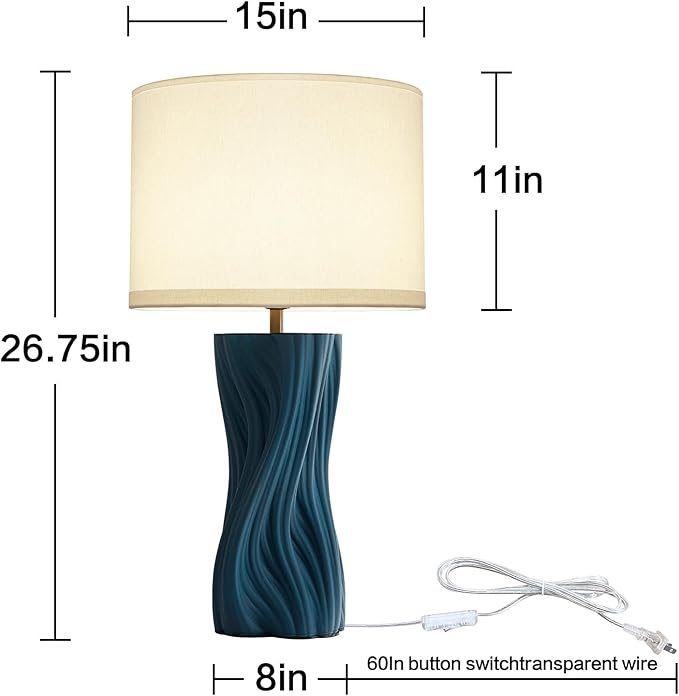 Modern Large Ceramic Plug in Blue Table Lamps