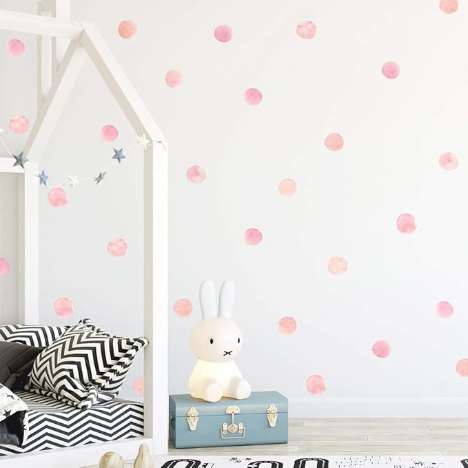 Pink Polka Dot Wall Decals 36pcs Watercolor Dots Wall Sticker for Kids, Baby Girls, Teens, and Nursery Room (6 Sheets) - Each Dot: 2.36 x 2.36 inch