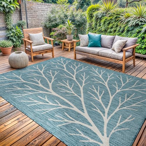 Washable Indoor Outdoor Rug 9x12 Modern Area Rugs Branch Pattern Non Shedding Waterproof Easy Clean Patio Deck Porch Living Room Bedroom Garden RV (108 Sq Ft)