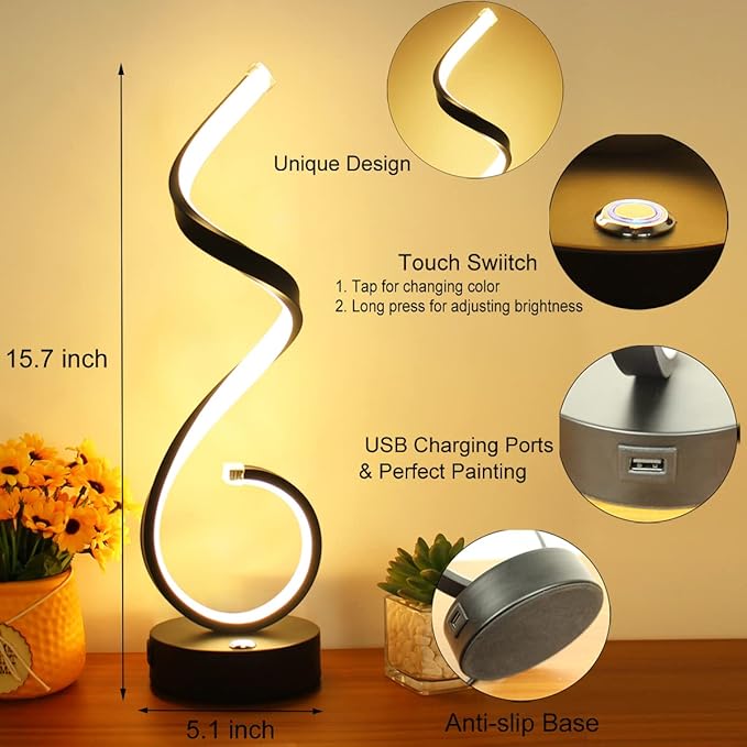 Modern Spiral LED Table Lamp Set of 2, 10W Touch Control Table Lamp