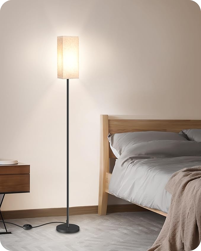 64.6" Floor Lamp, Pole with Foot Switch, Modern Standing Lamp Lampshade