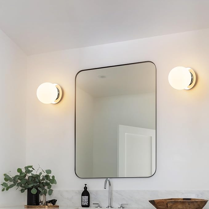 Modern Glass Globe Wall Sconce: Chrome Single Light