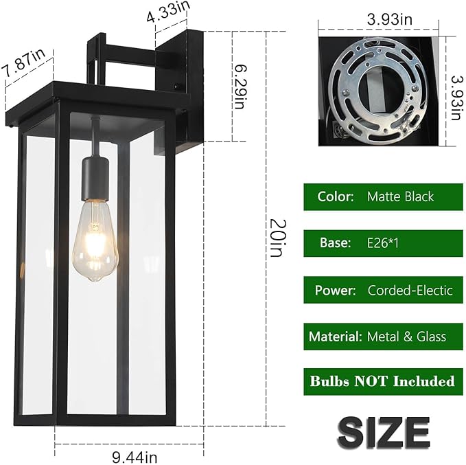 tewei 2 Pack Large Size Outdoor Wall Lantern Exterior Wall Light Fixture