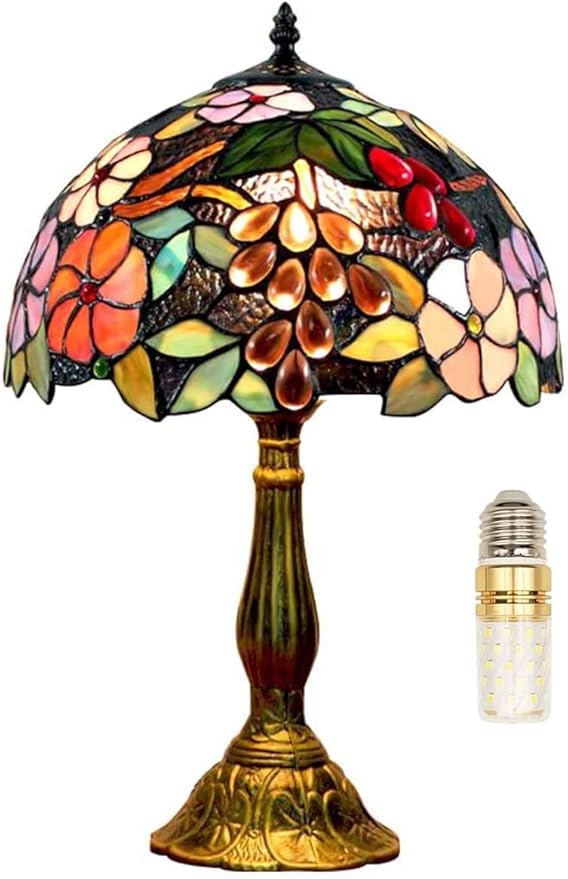 Tiffany Table Lamp Hand-Made Grape Rose Stained Glass Table Lamps Bedside