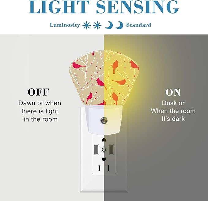 Christmas Red Cardinal Bird Night Light Plug into Wall, Christmas Night Light