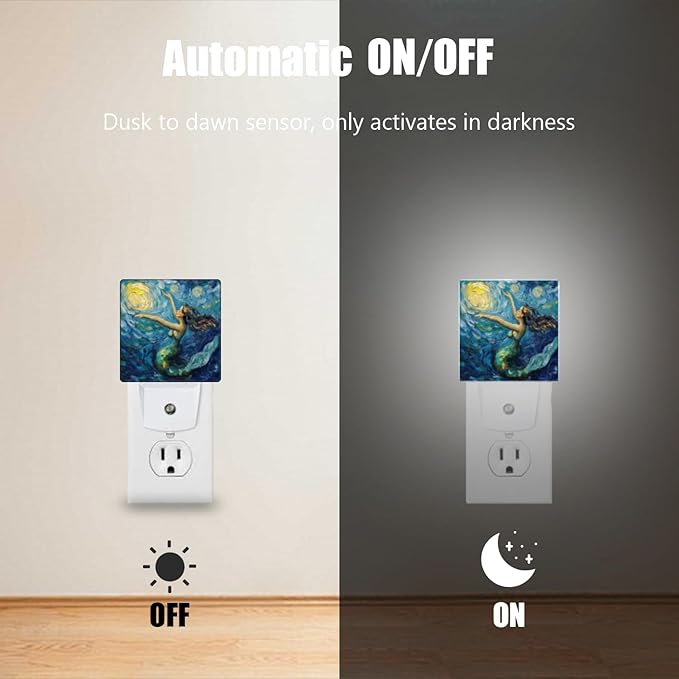 LED Night Lights Plug into Wall, Starry Night Singing Mermaid Decorative Night