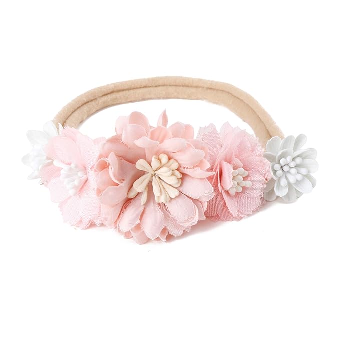 cherrboll 3pcs Baby Girl Headbands Flowers, Super Soft & Stretchy Nylon Floral Hairbands for Newborn Toddler