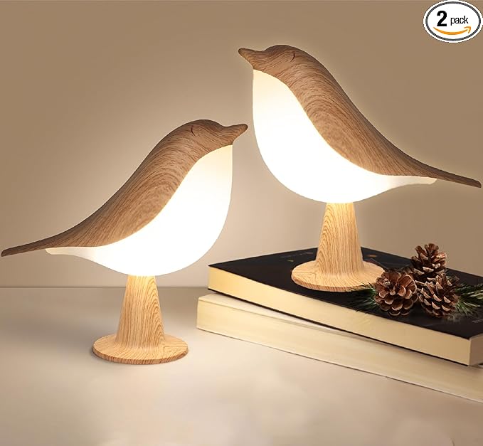 VoMii 2 Pack Bird Table Lamp, Small Desk Lamp Cordless Touch Dimmable Night