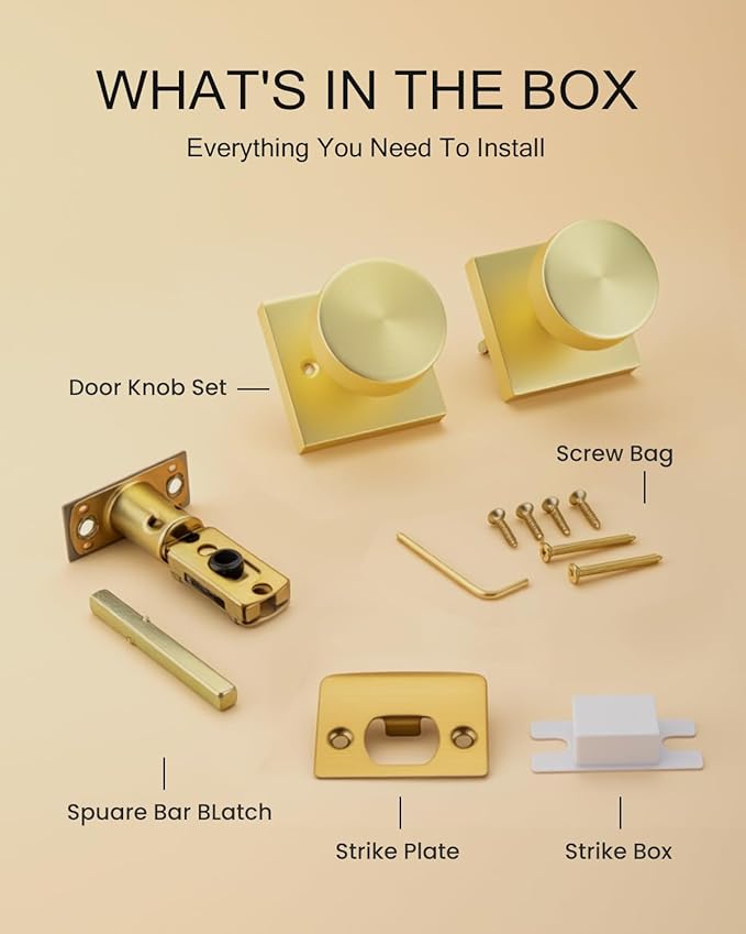 Haidms Gold Door Knobs Interior Privacy, Heavy Duty Square Brushed Gold