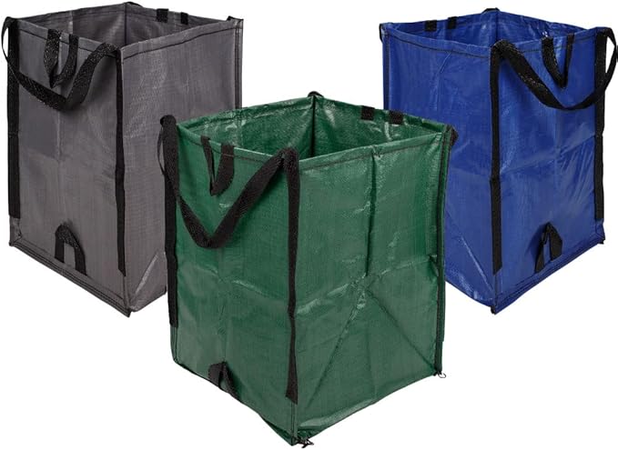 DURASACK Heavy Duty Home and Yard Bags 48-Gallon Reusable Self-Standing Lawn and Leaf Bags Garbage Can with Reinforced Handles, Multicolored, 3 Pack