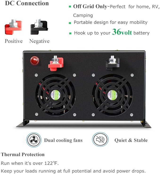 WZRELB 8000W 36V 120V Pure Sine Wave Power Inverter with 2 AC Outlets,Bipolar High-Frequency Inverter