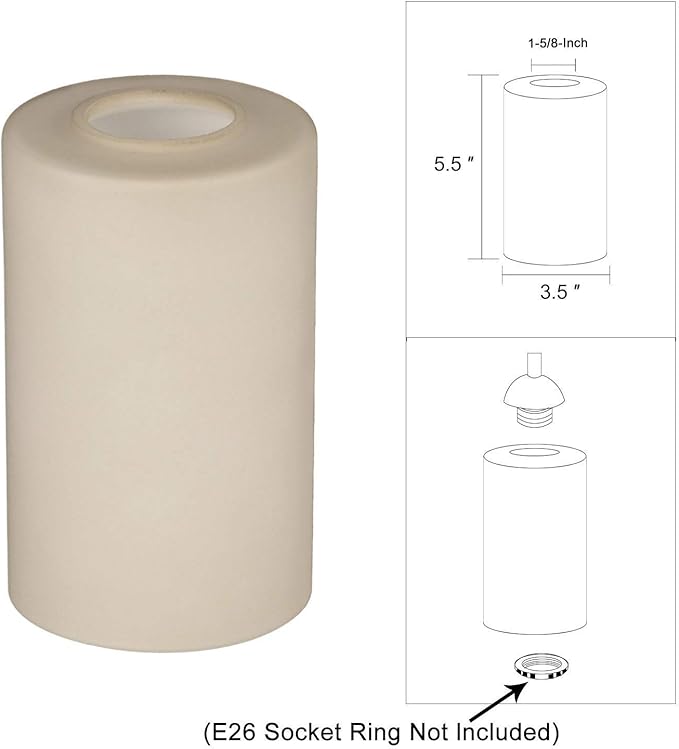 2 Pack Vintage Style Glass Shade, Cylinder Light Fixture Replacement Globe or