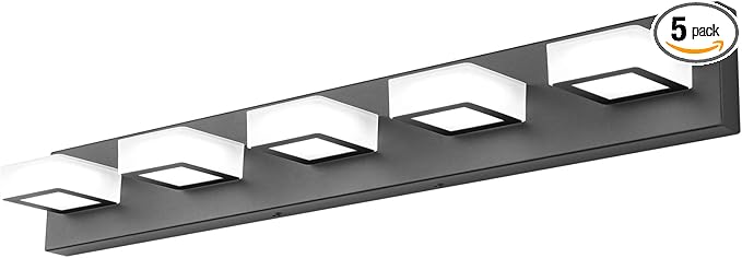 Ralbay Dimmable Matte Black Vanity Light Modern 5 Lights Acrylic Stainless
