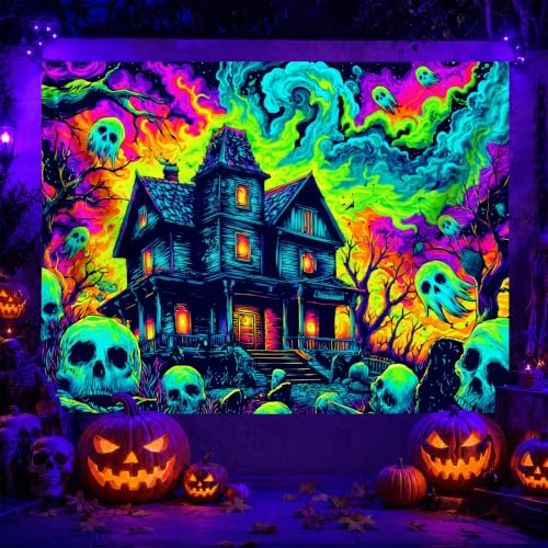 Halloween Blacklight Tapestry 78x59 Inch Haunted House Decor