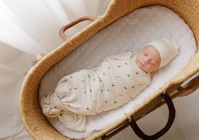 Ely's & Co. Muslin Swaddle Blankets 3-Pack for Baby Boy, 100% Cotton Muslin Extra Large Swaddle Receiving Blankets, 47”x47” (Blue-Ivory Nautical)