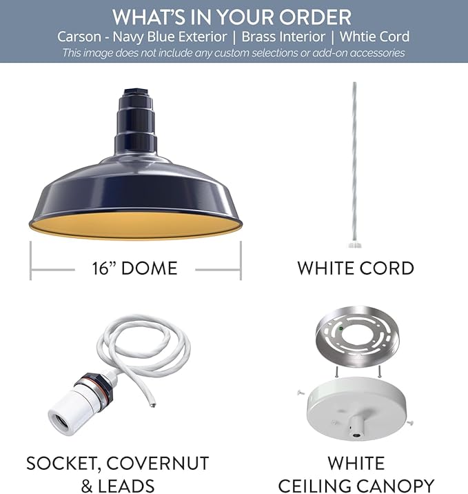 Steel Lighting Co. Carson Barn Light | Ceiling Mounted Pendant | 16 inch Dome |