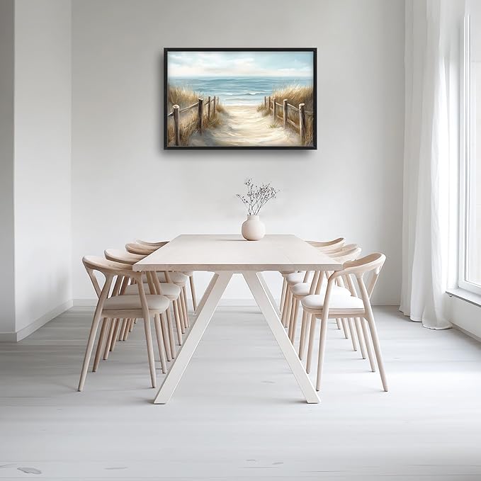 Olivine Beach Large Wall Art, Coastal Seascape Pictures Wall Decor, Nautical Paintings, Sea Canvas Prints, Framed Artwork for Dining Room Bedroom Living Room Office Bathroom Home Decoration 36"x24"
