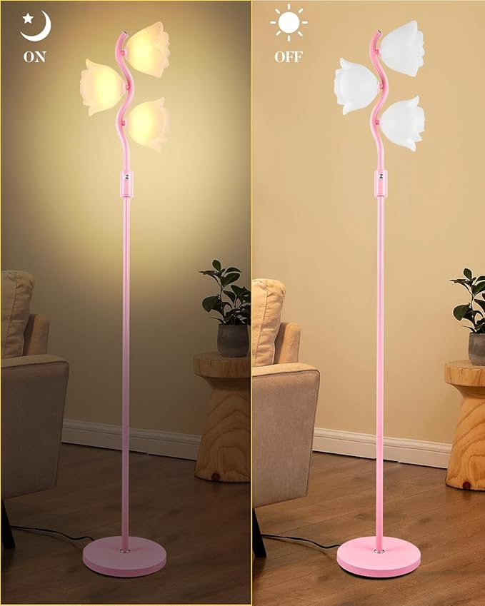 Dimmable Pink Floor Lamp, Unique Cute Flower Standing Lamps