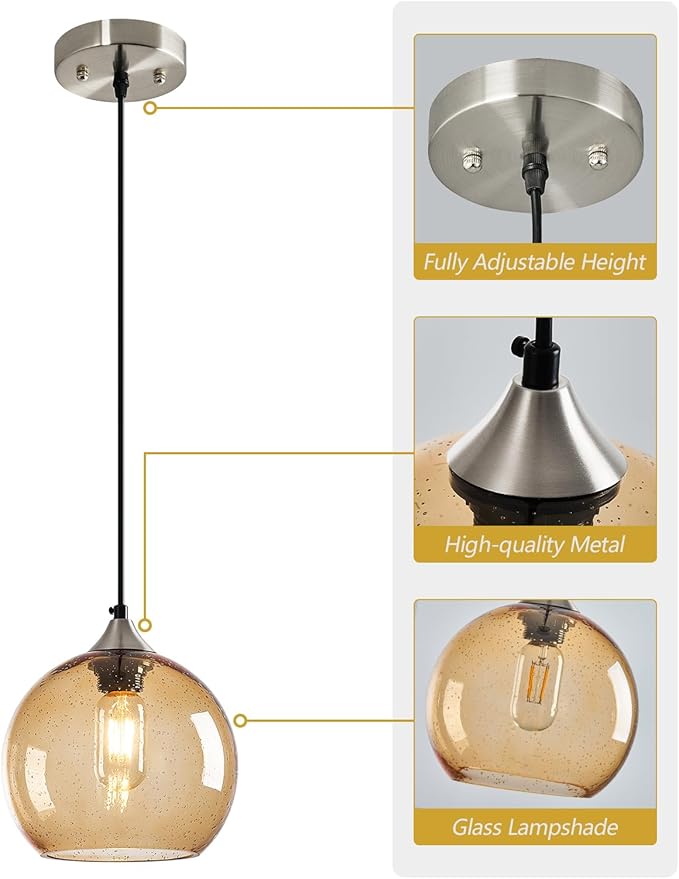 Light Brown Glass Pendant Lights Kitchen Island Lighting Globe Pendant Light