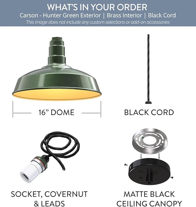 Steel Lighting Co. Carson Barn Light | Ceiling Mounted Pendant | 16 inch Dome |