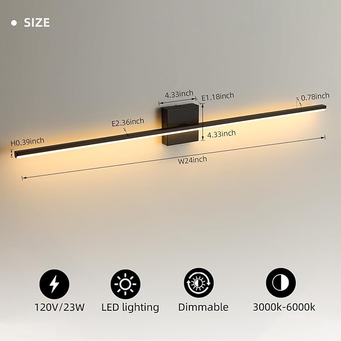 Modern Bathroom Vanity Light 32 Inch, 23W Black Bathroom Light Fixture Over