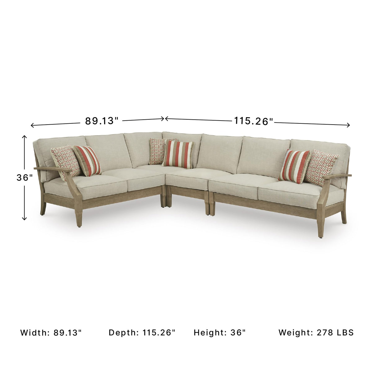 4-Piece L-Shape Outdoor Sectional, Wood, Beige