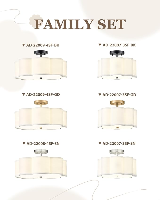 Semi Flush Mount Ceiling Lights, 3-Light 13" Ceiling Light Fixtures