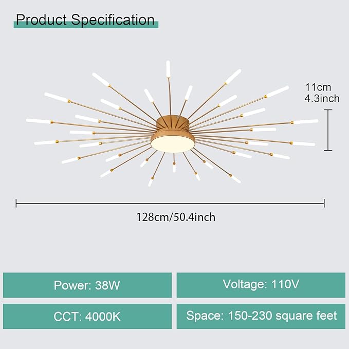 ziidoo Modern Ceiling Light, 30+1 Lights Metal Firework Designed Chic Led