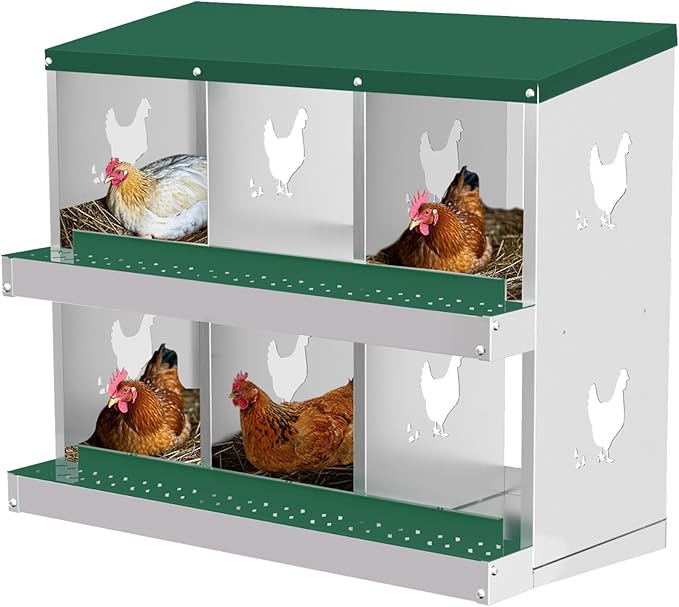 Chicken Nesting Boxes for Hens - 6&8&10 Compartments Roll Away Chicken Laying Boxes with Sturdy Metal Legs & Protective Lid Cover, Durable Galvanized Steel Construction, Easy Clean Design