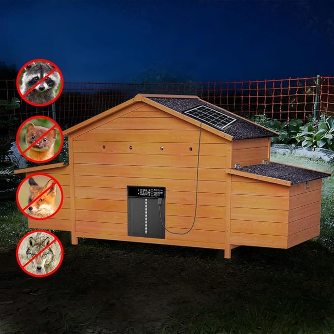 Automatic Chicken Coop with Solar Powered Door, Weather-Resistant Outdoor Chicken House with Timer & Light Sensor, Ventilated Wooden Hen House with 2 Nesting Boxes & Pull-Out Tray for Easy Cleaning