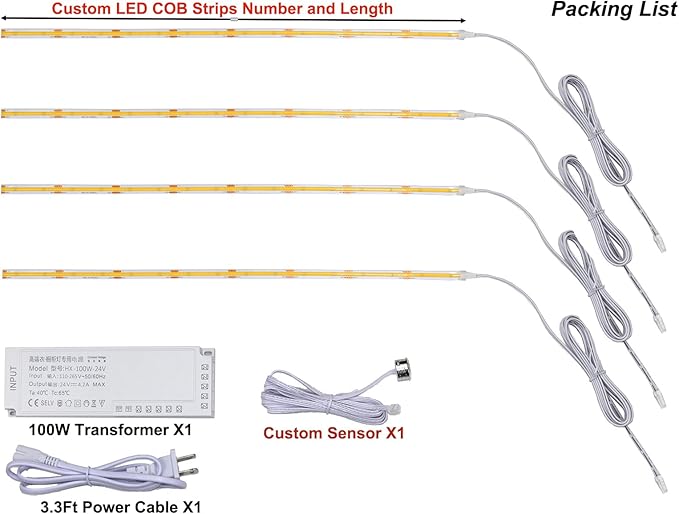 Under Cabinet Lights Kit, Touch Sensor COB LED Strip Lights, Dimmable Bright