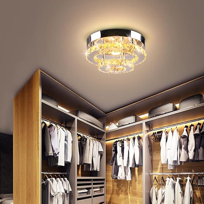 Mini Chandelier LED Crystal Ceiling Light 2 Layers Flush Mount Ceiling Light