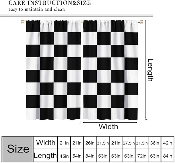 Black Checkered Curtains,70s Vintage Twisted Checkered Window Drapes Colorful Groovy Trendy Wavy Hippie Grid Print Window Treatments for Kids Boy Bedroom Living Room 63" W X 72" L