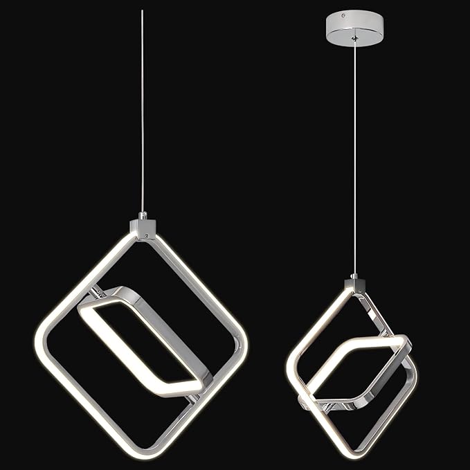 Modern LED Chandelier Chrome Rectangular Pendant Light Fixtures 4000K 20W
