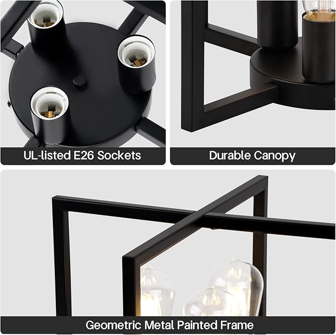 Farmhouse Industrial Ceiling Light Fixture Flush Mount, Modern Rustic Flush